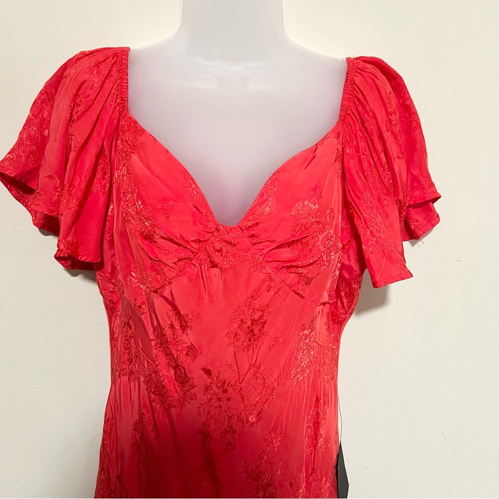 NWT XL Lulu's Effervescent Afternoon Red Satin Flutter Sleeve Midi Dress - Picture 7 of 16